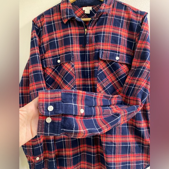 J.Crew Size Large Popover Shirt Jacket Womens Plaid Cotton 1/4 Zip Granola Girl - Picture 6 of 8